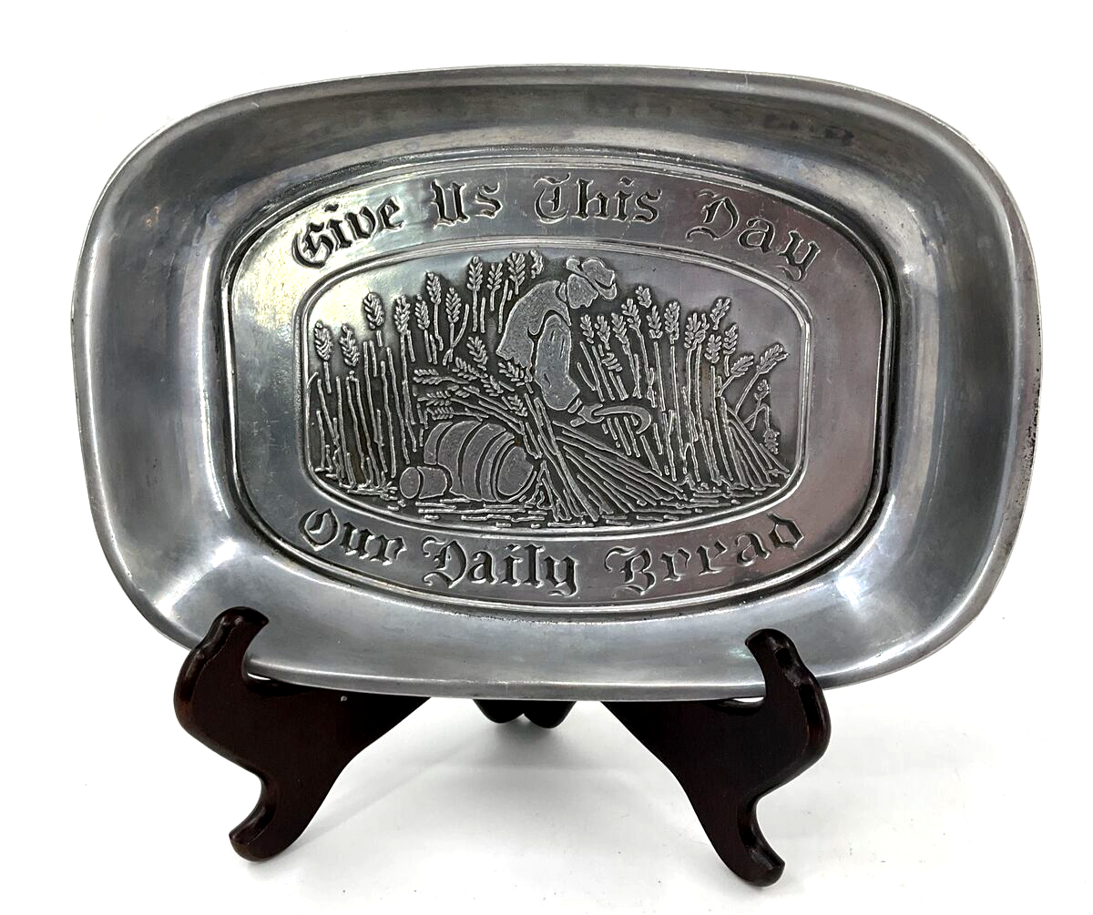 Duratale Pewter "Give Us This Day Our Daily Bread Bread" 9.25" Tray by Leonard - $9.88