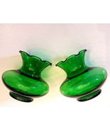 Anchor Hocking Vase LOT Forest Emerald Green Glass Ruffled Rim 3 1/2&quot; - £15.58 GBP