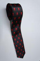 Halloween Skull Crossbones MANY RED SLIM Necktie - $19.99