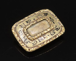 14K GOLD - Vintage Antique 1928 Enamel &amp; Glass Art Rectangle Brooch Pin ... - £333.87 GBP