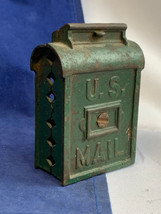 Vtg Cast Iron US Mail Post Office Still Bank Coin Money Piggy Bank Green - $39.55