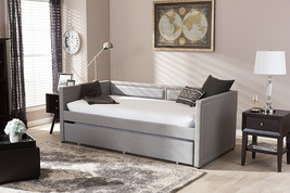 Tiana Gray Fabric Nail Heads Trimmed Sofa Twin Daybed w/Roll-Out Trundle - $560.00