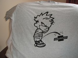 Ash XL Tee Shirt w/Calvin P&#39;ing on Chevy Logo - $13.00