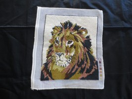 Completed LION HEAD NEEDLEPOINT Panel - 9-3/4&quot; x 11-3/4&quot; + Blank Borders - $20.00