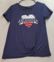 Ava James T Shirt Top Womens Small Navy Blessed Short Casual Sleeve Roun... - $11.19