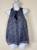 Lucky Brand Womens Size S Blue Diamond Tassled Blouse Sleeveless - £8.72 GBP