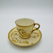 Antique 19th Royal Worcester Hand Painted Tea Cup &amp; Saucer #1564 Embosse... - $225.00
