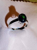 5.25 Carat Black Fire Opal 925 Sterling Silver Girl&#39;s Women&#39;s Engagement Ring - £55.94 GBP