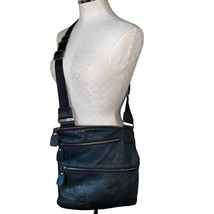 Margot Leather Crossbody Zippered Bag with adjustable strap Navy Blue - £29.57 GBP