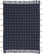 Navy And White Stitched Square Pattern Cotton Throw Blanket - £46.44 GBP