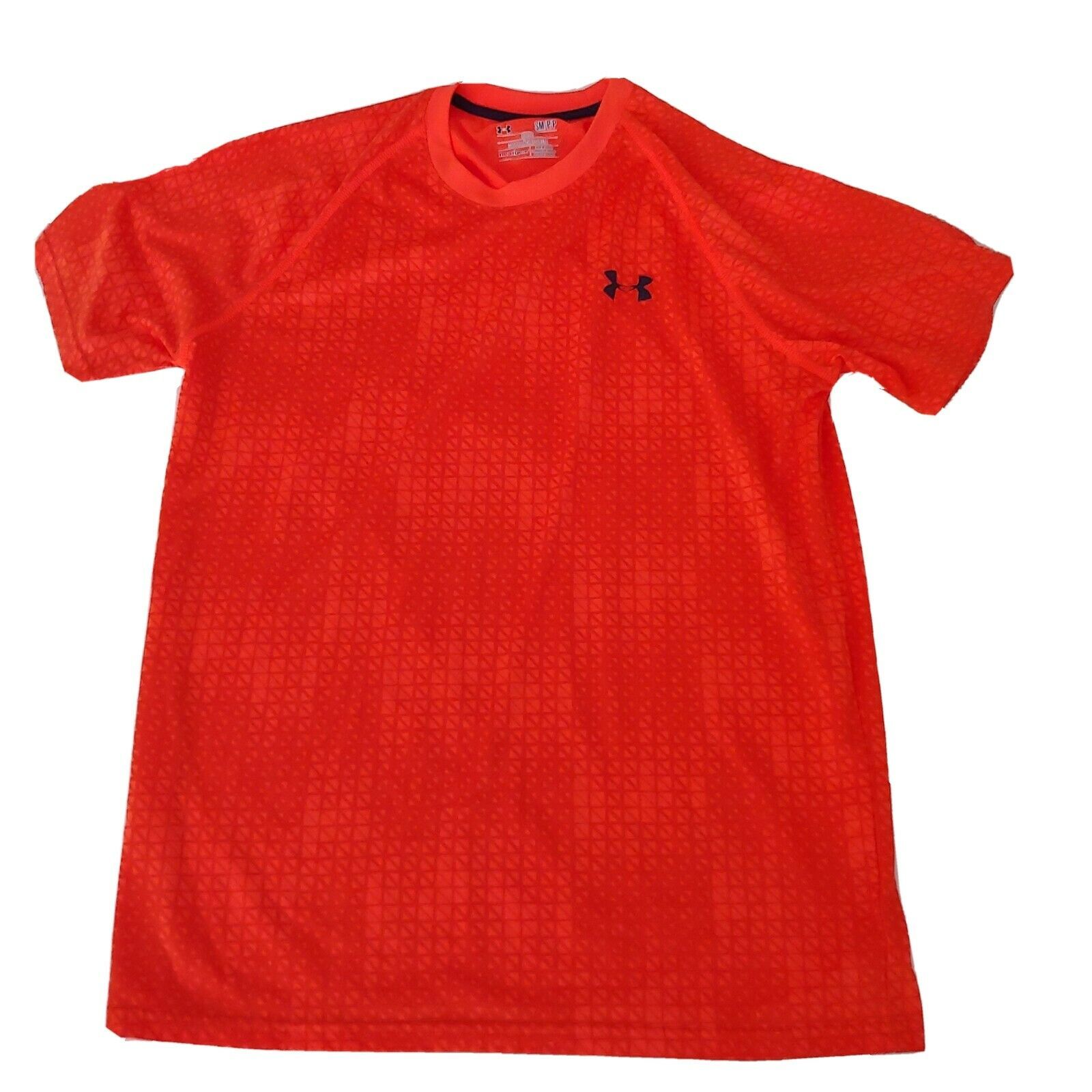 Under Armour Heat Gear Loose Shirt Sz Small Bright Neon Orange Checkered... - $13.32
