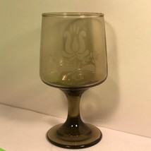Tiara Glass Goblet Tinted Amber Rose Flower Crest Logo Antique Glassware Cup Vtg - £13.41 GBP