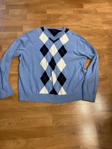 Tommy Hilfiger Signature Argyle V-Neck Sweater Cotton Size XL Blue Rhombus - £15.59 GBP