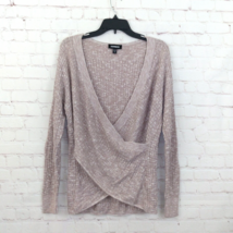 Express Sweater Womens Medium Pink Marled Deep V Neck Faux Wrap Pullover - $19.99