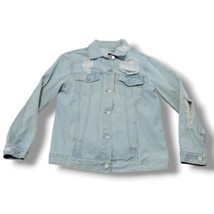 Boom Boom Jeans Jacket Size Medium Distressed Destroyed Jean Jacket Ripp... - $38.56