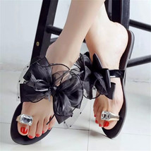 Fashion Crystal Flower Women Summer Flats Slippers Cute Bowtie Lace Slides Outdo - £21.45 GBP