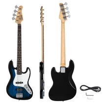 New Blue Electric Gjazz 4 Strings Bass Guitar + Cord + Wrench - £106.97 GBP