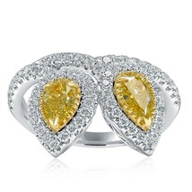 1.52 Ct Bypass Pear Natural Fancy Yellow Diamond Engagement Ring 14k White Gold - £3,068.44 GBP