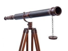 39&quot; Inch Telescope with wooden stand Floor Standing Bronzed With Leather Galileo - £191.83 GBP