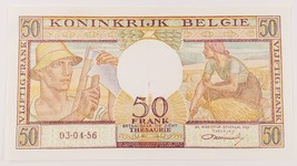 1956 Bélgica 50 Francos Nota Recoger #133b que No Ha Circulado Estado - $54.45