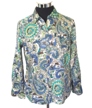 Charter Club Blouse Women&#39;s Size 12 Fitted Linen Button Front Multicolor Paisley - £15.03 GBP