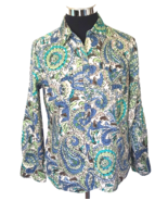 Charter Club Blouse Women&#39;s Size 12 Fitted Linen Button Front Multicolor... - £14.73 GBP