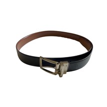 Mens Leather Dress Belt Perry Ellis Size 38 Reversible Black Side Out u - £30.65 GBP