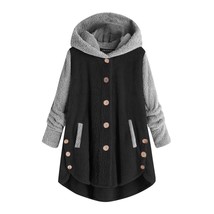 Weatshirt winter warm women large size button coat patchworl tops hooded pullover loose thumb200
