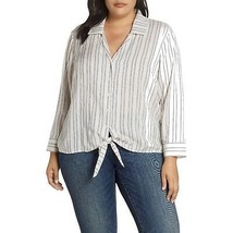 NWT Womens Plus Size 1X 1.STATE White Stripe Pattern Tie Front Blouse Top - £22.64 GBP