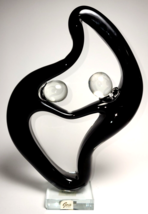 12&quot; Gea Hand Crafted Modern Art Free Form Couple Black and Clear Glass Sculpture - £33.50 GBP