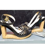 Prada Navarro Women Cut Out Cork High Heel Sling Back Patent Black Size ... - £127.68 GBP