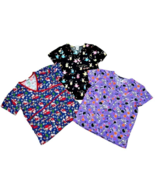 Holiday Seasonal Scrub Top Lot of 3 Size Small Christmas Halloween Easte... - $18.19