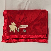 Disney Classic Pooh Plush Babys First Christmas Blanket Red Satin Plush Soft New - £23.25 GBP