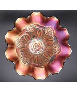 Antique Dugan Amethyst Double Stem Rose Carnival Glass Footed Ruffled Bo... - $45.00