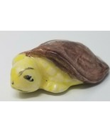 Figurine Turtle Tiny Handmade Yellow Brown Ceramic Vintage  - £11.94 GBP