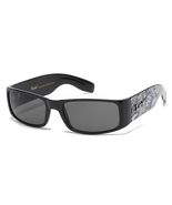 Locs Slim Glossy Black Graffiti Print Rectangular Sunglasses With Black ... - £11.71 GBP