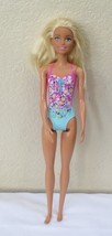 Barbie Doll Blonde Wearing Swimsuit Mattel Pink and Teal Bathing Suit - $10.93