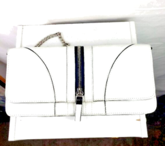Milly White Leather Chain Shoulder Bag with Zipper Accent Clutch Women&#39;s... - £39.56 GBP