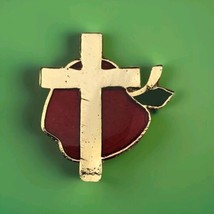 Christian School Teacher Pin Cross Apple Gold Tone Enamel Catholic - $9.95