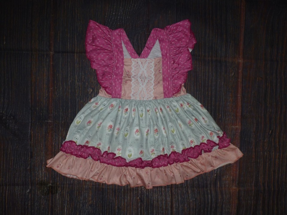 NEW Boutique Floral Baby Girls Sleeveless Ruffle Dress 12-18 Months - £9.77 GBP