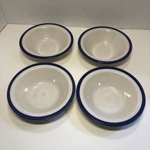 Homer Laughlin China 3 Soup Cereal Bowls Blue Band 6.25&quot; - £10.30 GBP