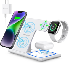 3 in 1 Foldable Wireless Charging Station | Gadgets Charging Station | White - £39.12 GBP