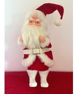 Vintage 1960&#39;s Musical Santa 12&quot; Hard Rubber Face Hands White Boots Floc... - $646.24 MXN