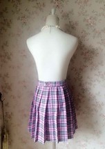 PINK Plaid Pleated Skirt Outfit Women Girl Plus Size Mini Plaid Skirts image 2