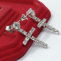 1CT Cubic Zirkonia Kreuz Ohrhänger Ohrstecker Weiss Gold Versilbert - £182.57 GBP