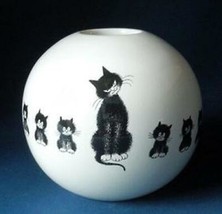 &quot;Cats In A Row&quot; Kittens Artist Albert Dubout Ceramic Sphere Round Bud Vase - £28.44 GBP