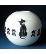 "Cats In A Row" Kittens Artist Albert Dubout Ceramic Sphere Round Bud Vase - $35.89