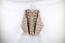 Vtg 90s Woolrich Womens XL Wool Knit Embroidered Flower Button Cardigan Sweater - £71.01 GBP