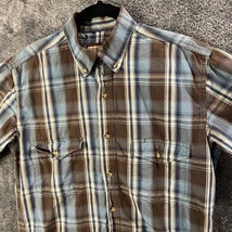 Cody James Button Up Shirt Mens Medium Brown Blue Madras Western Rodeo Casual - £10.09 GBP