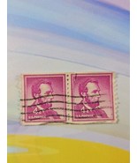 US Stamp Abraham Lincoln 4c Used Wave Cancel 1058 Strip of 2 - $1.29